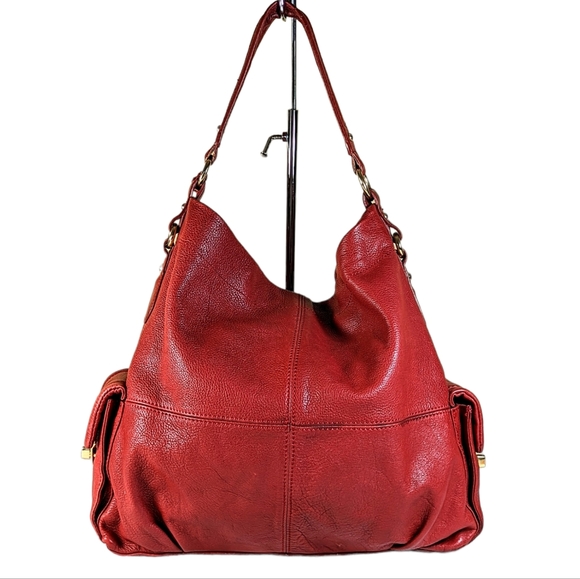 Pour La Victoire Handbags - Pour La Victoire Red Pebbled Leather Hobo Shoulder Bag Large